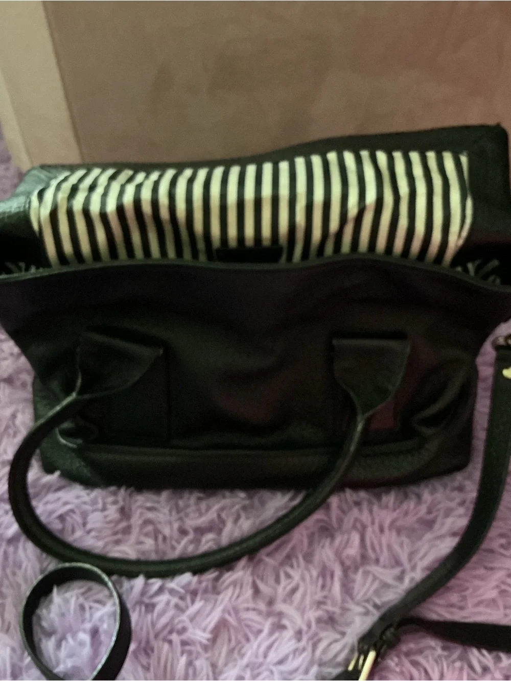 kate spade Black Pebbled Leather Satchel with Removable Strap